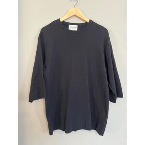 Still by Hand Black Crew Neck Sweater 3/4 Sleeve Knit Top Japan Made Unisex L